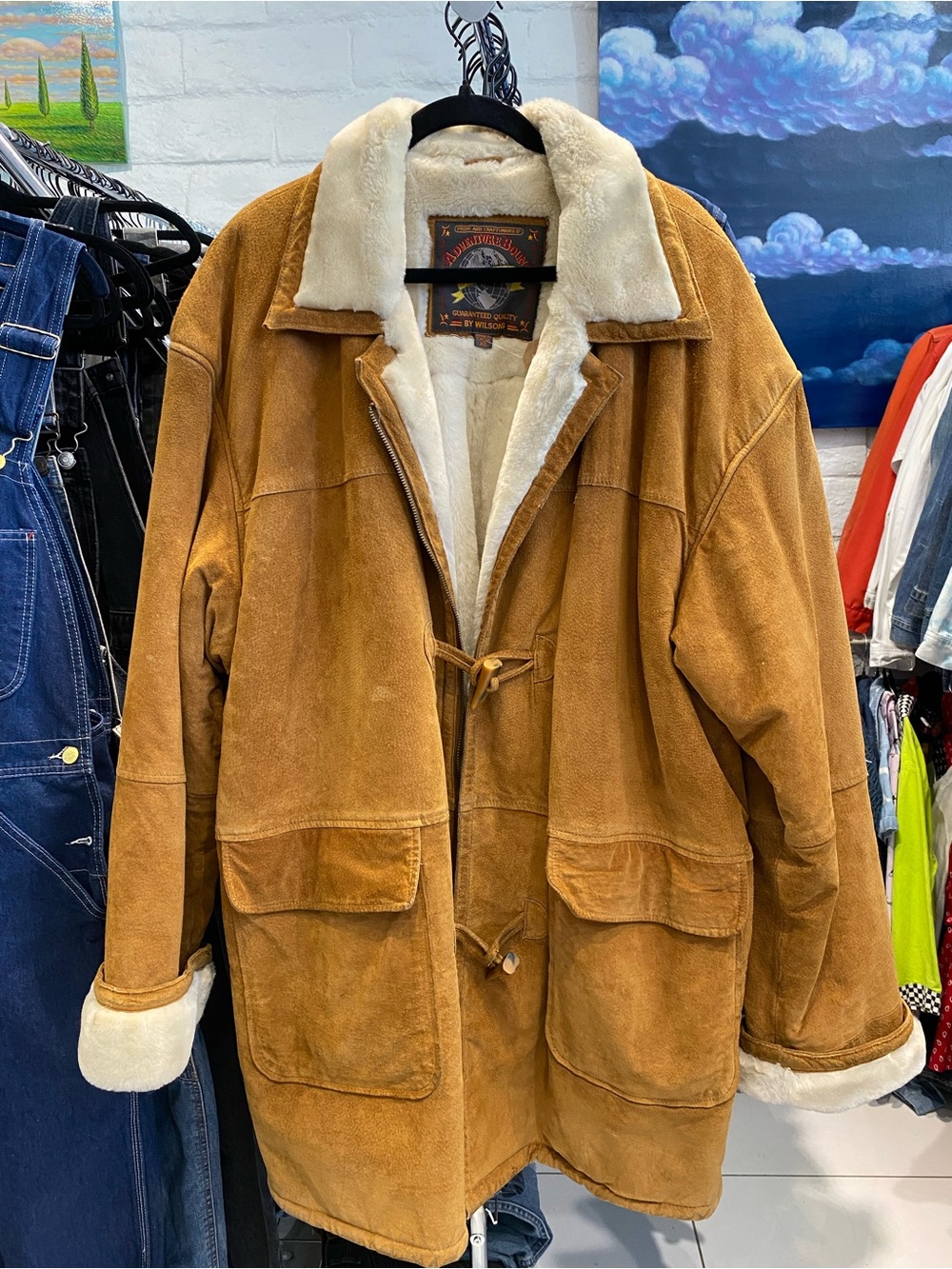Wilson Chestnut Brown Suede Shearling Toggle Coat